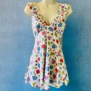 fflutter sleeve floral shirt/ top Marine Blu